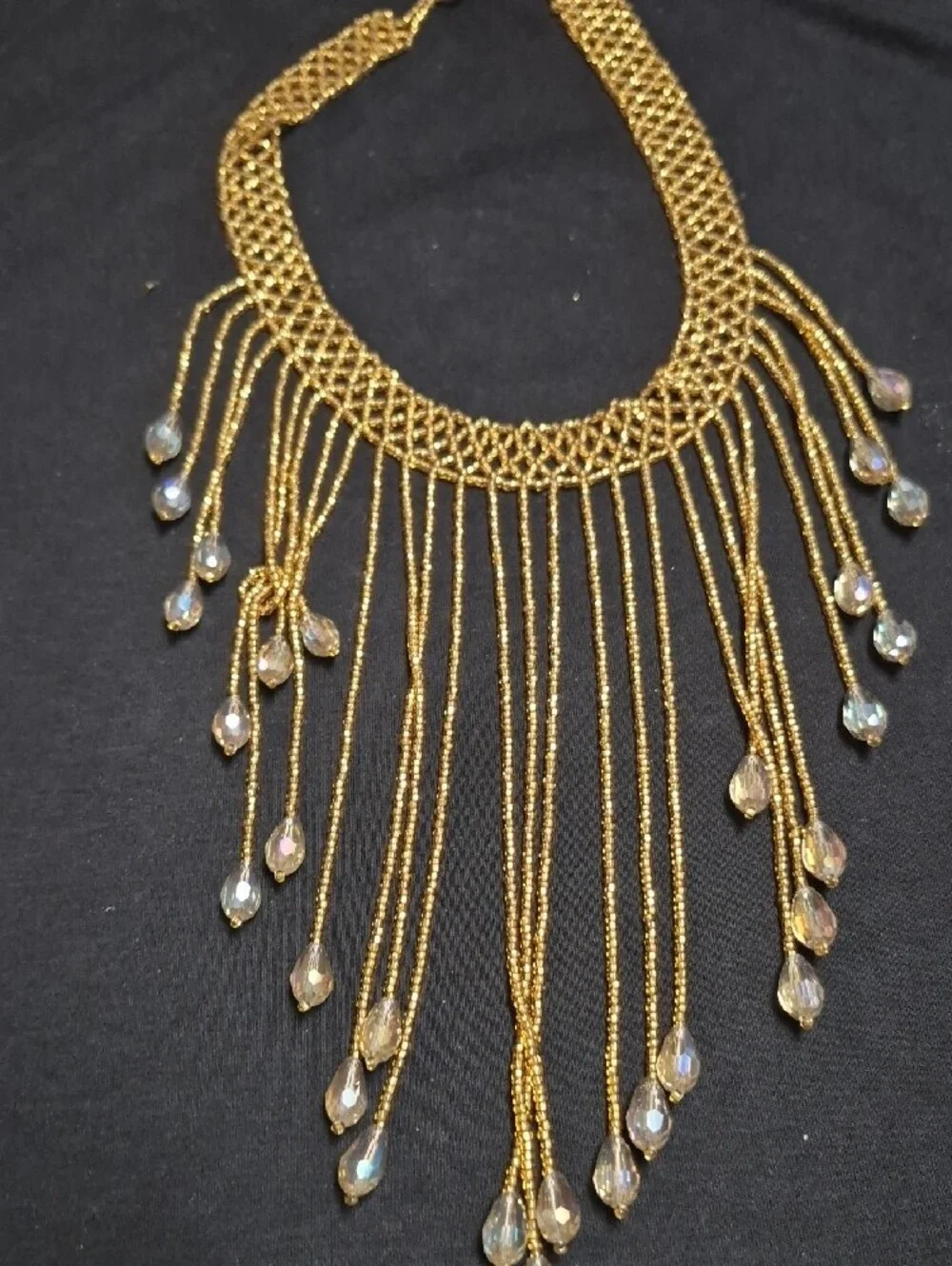 Gold-Tone Fringe Necklace with Pearl-Style Pendant Set